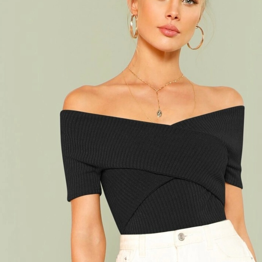 SHEIN cross over Bardot ribbed top